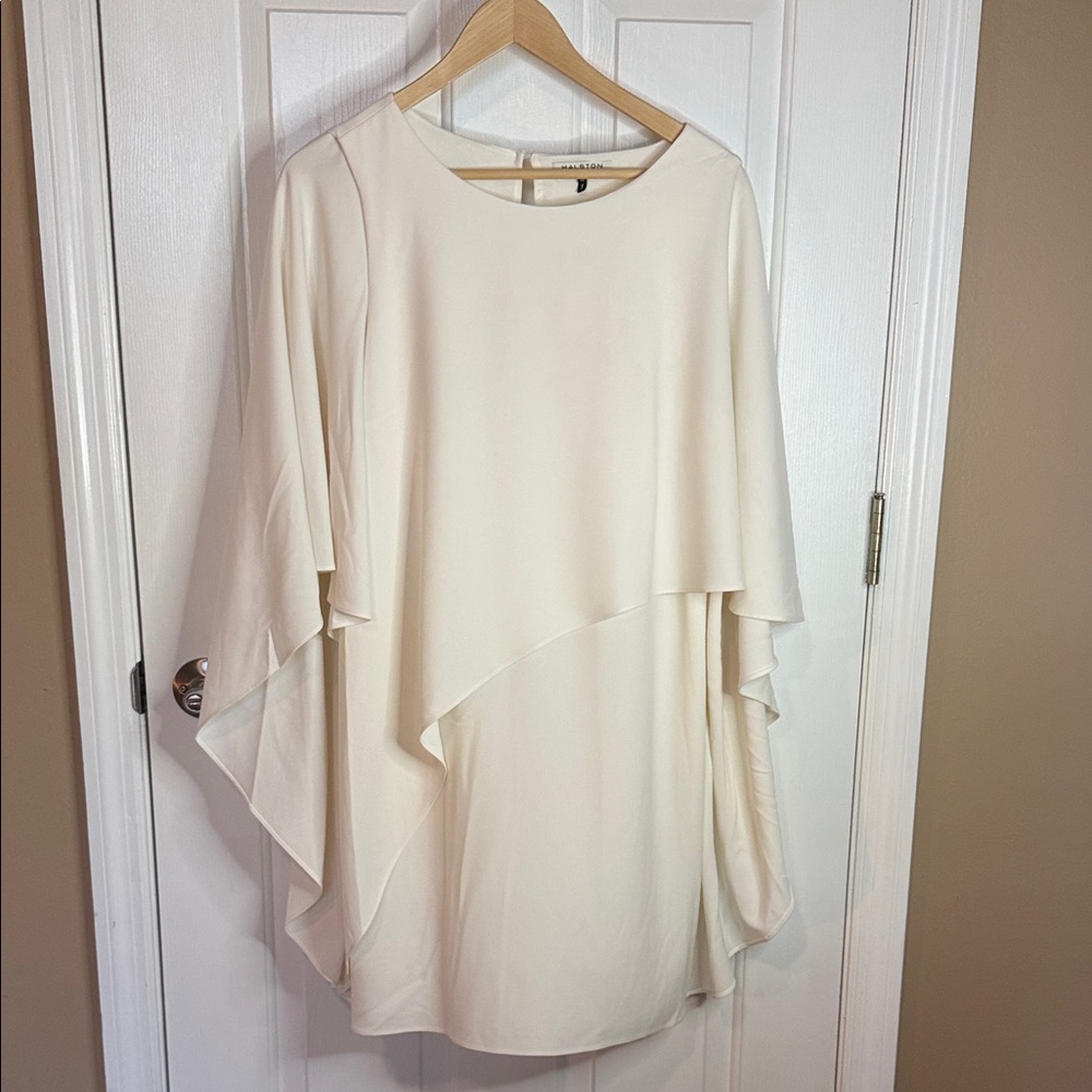 Halston Heritage Ivory Layered Flutter Sleeve Tunic - Picture 3 of 5